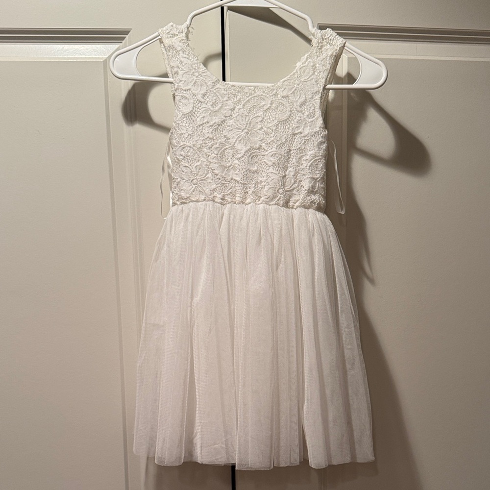 David's Bridal White Lace Kids Formal Dress